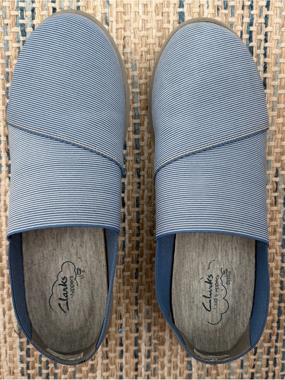 Clarks blue and white striped Cloudsteppers